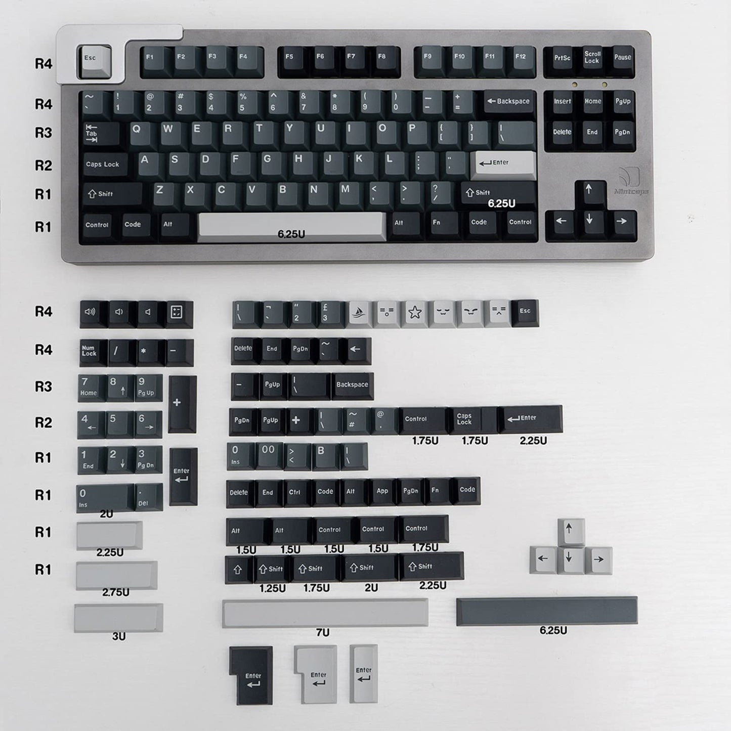 Hammerhead Light Keycaps 172 Keys Cherry Profile Double Shot Keycap Set Fit for Alice Keyboard 61/64/87/104/108 Cherry Mx Switches ISO ANSI Mechanical Keyboard
