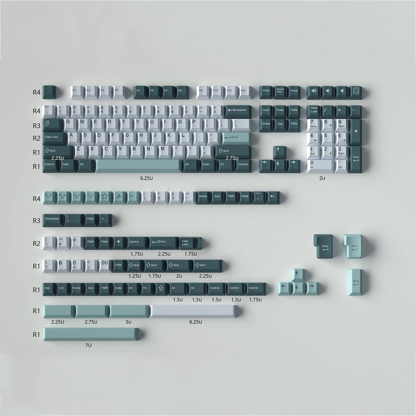 Hammerhead Light Keycaps 172 Keys Cherry Profile Double Shot Keycap Set Fit for Alice Keyboard 61/64/87/104/108 Cherry Mx Switches ISO ANSI Mechanical Keyboard