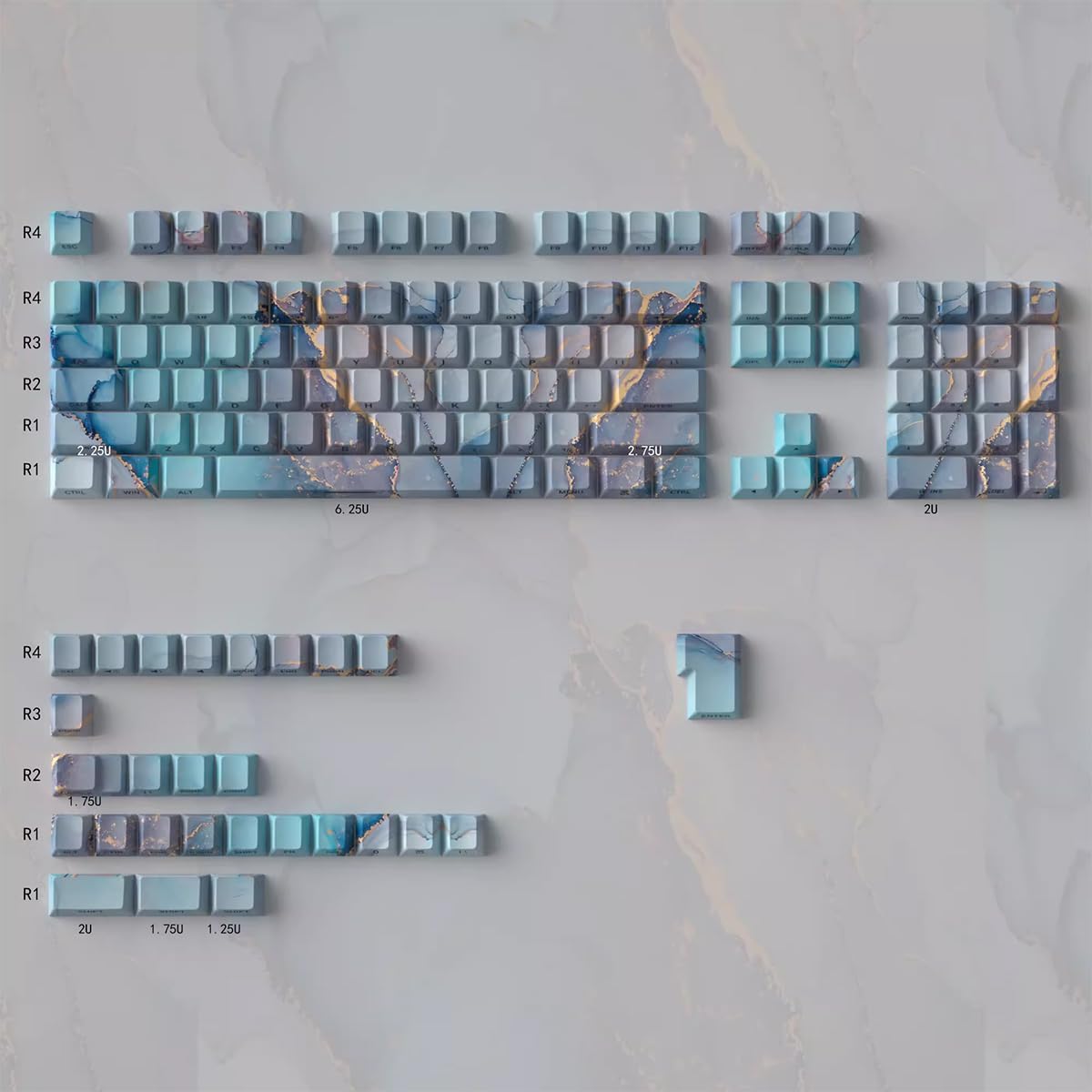 131 Keys PBT Dye Sub Cherry Profile Marble Style Shine Through Keycaps Set Fit for 61/64/87/104/108 Cherry Mx Switches Mechanical Keyboard