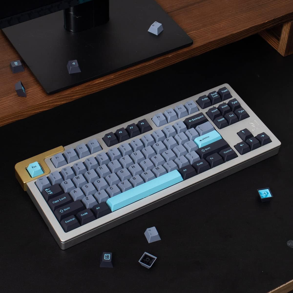 172 Keys Doubleshot Keycaps Cherry Profile Blue 8008 Keycap Set Fit for 61/64/87/104/108 Cherry Mx Switches ISO ANSI Layout Mechanical Keyboard