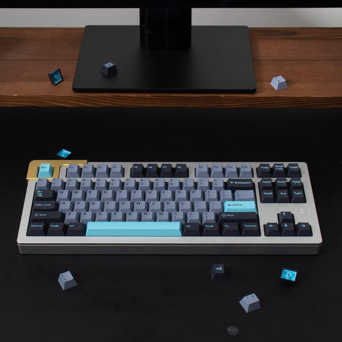 172 Keys Doubleshot Keycaps Cherry Profile Blue 8008 Keycap Set Fit for 61/64/87/104/108 Cherry Mx Switches ISO ANSI Layout Mechanical Keyboard