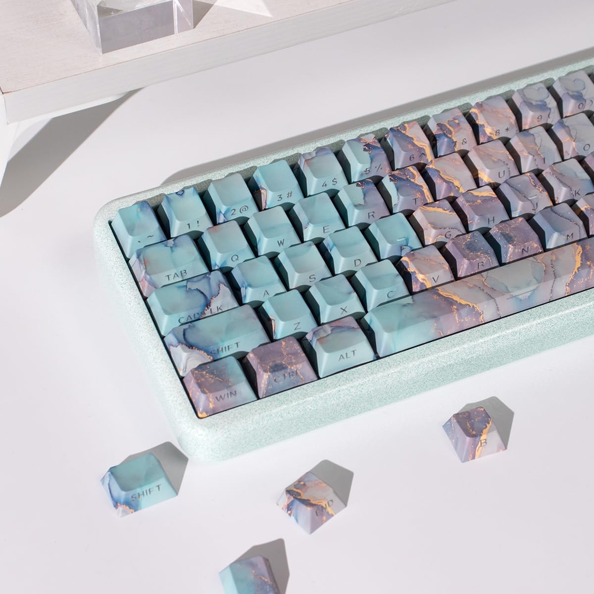 131 Keys PBT Dye Sub Cherry Profile Marble Style Shine Through Keycaps Set Fit for 61/64/87/104/108 Cherry Mx Switches Mechanical Keyboard
