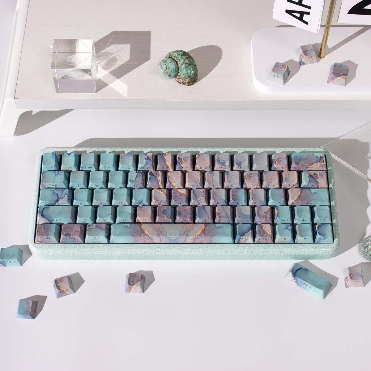 131 Keys PBT Dye Sub Cherry Profile Marble Style Shine Through Keycaps Set Fit for 61/64/87/104/108 Cherry Mx Switches Mechanical Keyboard