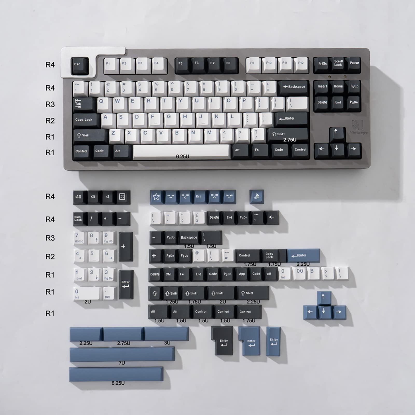 172 Keys Doubleshot Keycaps Cherry Profile Blue 8008 Keycap Set Fit for 61/64/87/104/108 Cherry Mx Switches ISO ANSI Layout Mechanical Keyboard