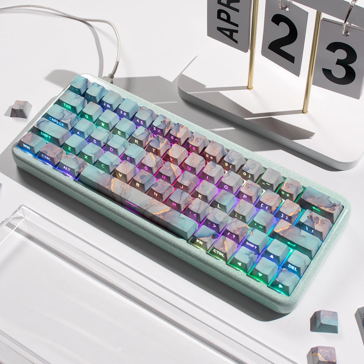 131 Keys PBT Dye Sub Cherry Profile Marble Style Shine Through Keycaps Set Fit for 61/64/87/104/108 Cherry Mx Switches Mechanical Keyboard